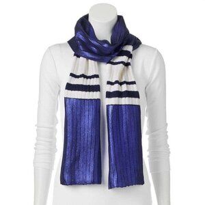 Juicy Couture Women’s Metallic Striped Oblong Scarf, Navy Sea